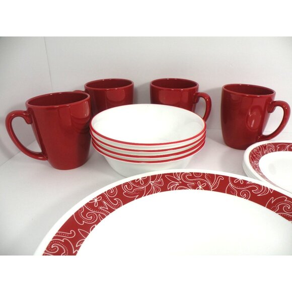 Corelle Livingware 16-Piece Dinnerware Set Bandhani Design Durable Vitrelle Glas - Picture 7 of 10